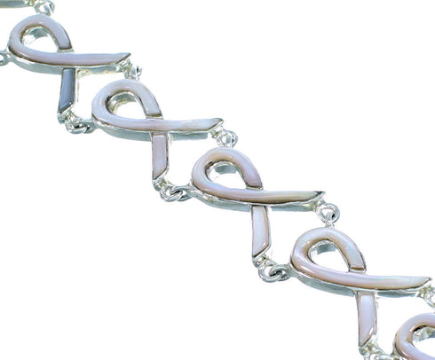 Pink Shell Inlay Sterling Silver Ribbon Link Bracelet EX28043